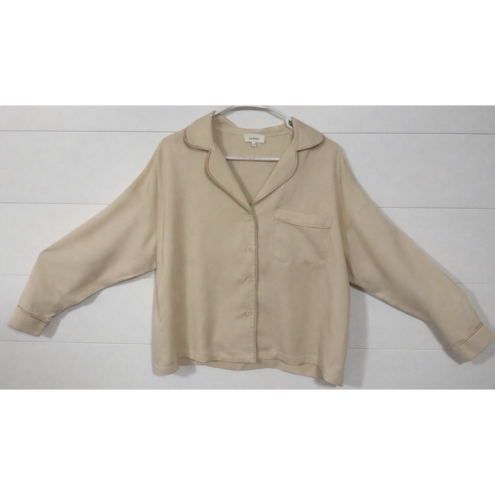 Bohme Beige Hawaiian Top Linen‎ Collared Long Sleeve Button-Up Size XSmall